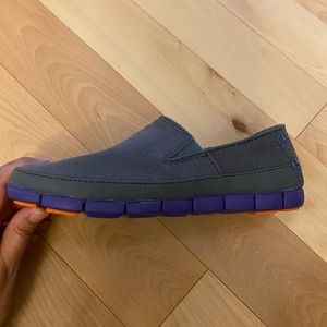 NWT CROCS Gray Loafers with Purple and Orange Sole Shoe